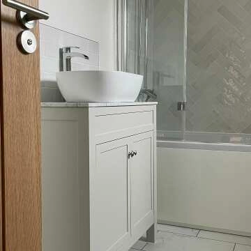 Bermuda Chalk White Vanity with Marble Top & Curved Counter Top Basin 600mm