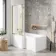 L Shaped 1600 Shower Bath & 6mm Easy Clean Brushed Brass Bath Screen - Left Handed