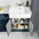 Monaco Inky Blue Combination Vanity Basin with Marble Top and Hudson Toilet with Wooden Seat 1500mm