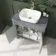 Bermuda Dove Grey Vanity with Curved Counter Top Basin 800mm - Brushed Brass Accents