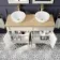 Lucia Chalk White Double Vanity with Oak Effect Top & Round Counter Top Basin 1200mm - Brushed Brass Accents