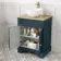 Lucia Inky Blue Vanity with Oak Effect Top & Round Counter Top Basin 640mm - Brushed Brass Accents