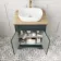 Lucia Inky Blue Vanity with Oak Effect Top & Curved Counter Top Basin 640mm - Brushed Brass Accents