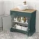 Lucia Midnight Green Vanity with Oak Effect Top & Round Counter Top Basin 840mm - Brushed Brass Accents