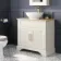 Lucia Chalk White Vanity with Oak Effect Top & Oval Counter Top Basin 840mm - Brass Knurled Handles