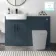 Harper Navy Blue Basin Vanity with Marble Top & Back To Wall Unit 1200mm (Excludes Toilet) - Black Accents