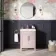 Bermuda Cashmere Pink Basin Vanity 600mm - Brass Knurled Handles