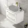 Omaha Gloss White Wall Hung Drawer Vanity with Marble Top 800mm (Excludes Counter Top Basin) - Brushed Brass Accents