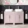 Bermuda Cashmere Pink Vanity with Marble Top & Curved Counter Top Basin 1200mm - Brass Knurled Handles