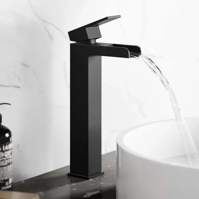 Avon Matt Black Waterfall High Rise Basin Mixer Tap