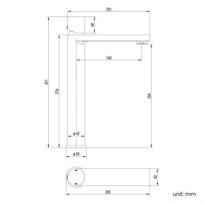 Dove Matt Black High Rise Basin Mixer Tap
