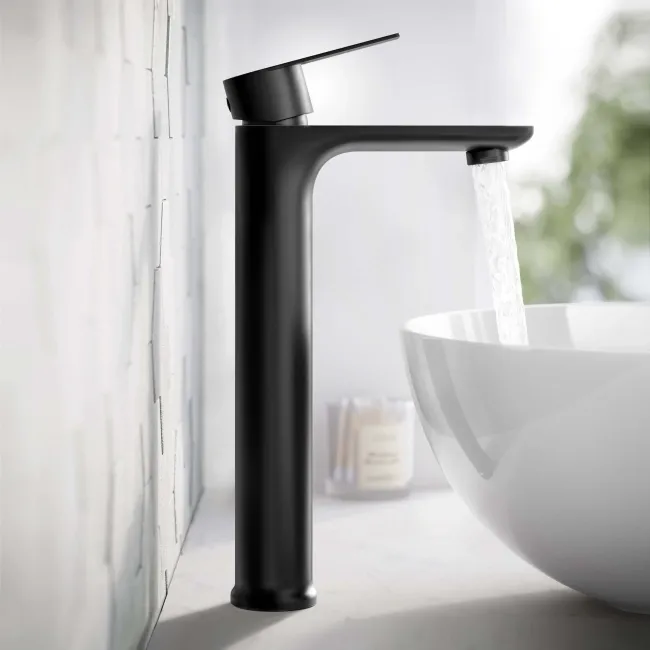 Glen Matt Black High Rise Basin Mixer Tap