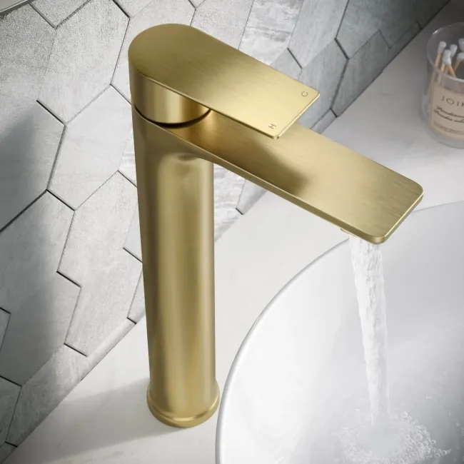 Glen Brushed Brass High Rise Basin Mixer Tap