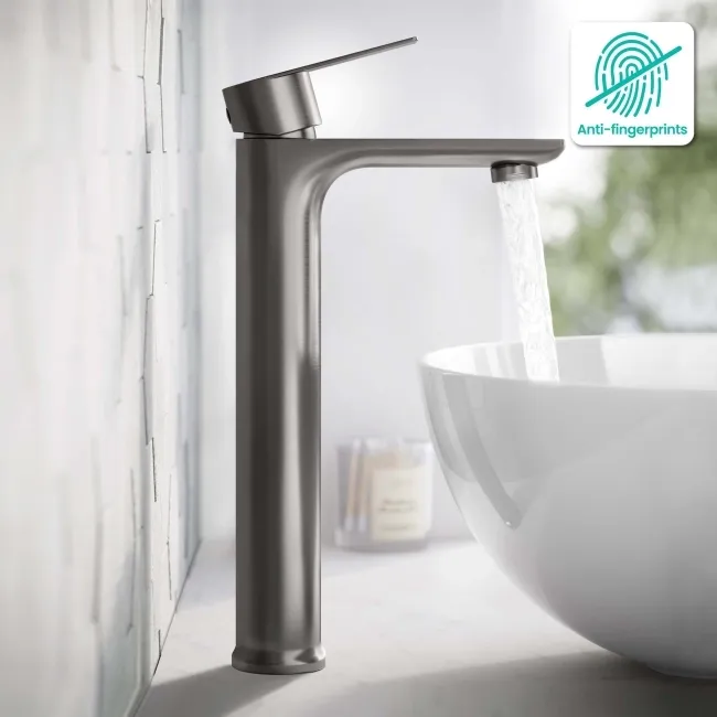 Glen Gunmetal Grey High Rise Basin Mixer Tap