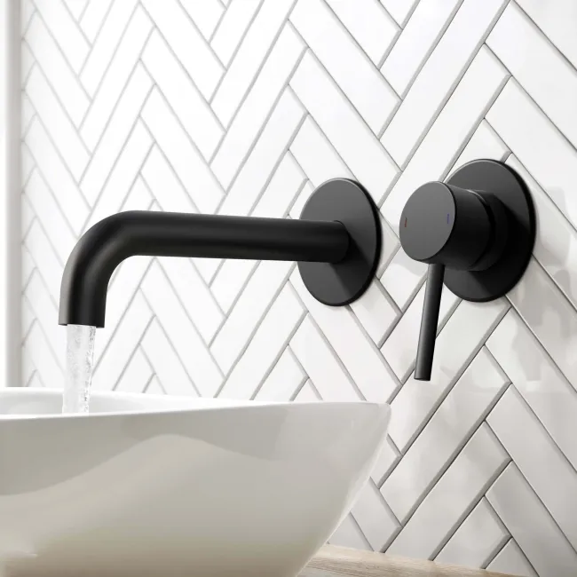Selma Matt Black Wall Mounted Basin Mixer Tap