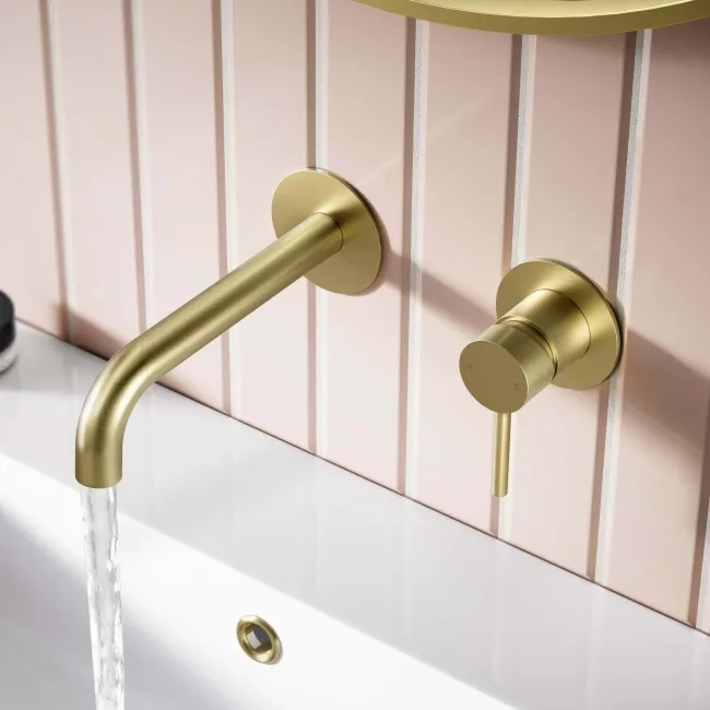 Selma Brushed Brass Wall Mounted Basin Mixer Tap