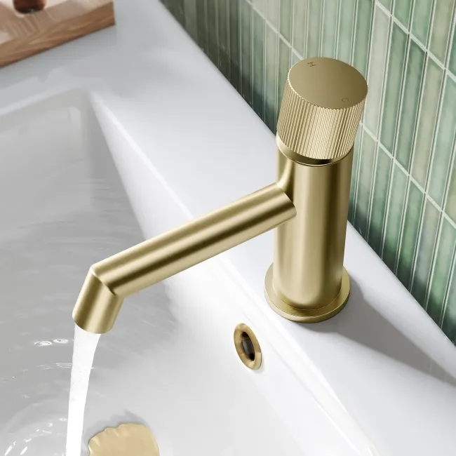 Ennis Brushed Brass Basin Mixer Tap with Knurled Detailing