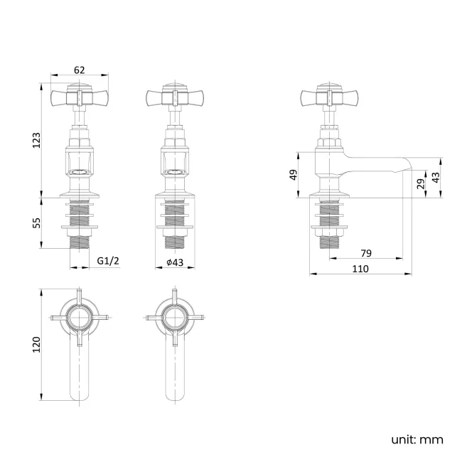 Nairn Traditional Chrome Hot & Cold Basin Taps