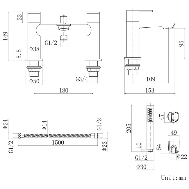 Anker Chrome Bath Filler & Handheld Shower
