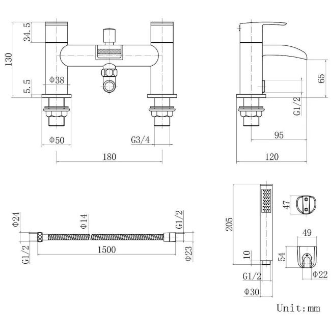 Eden Chrome Waterfall Bath Filler & Handheld Shower