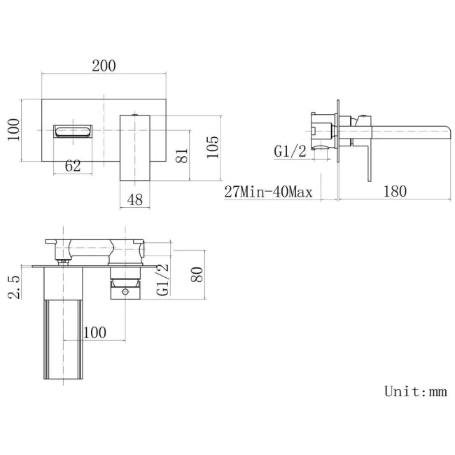 Avon Matt Black Waterfall Wall Mounted Bath Filler