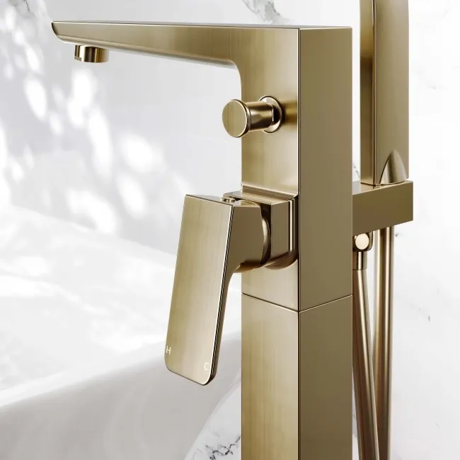 Soar Brushed Brass Freestanding Bath Shower Mixer Tap