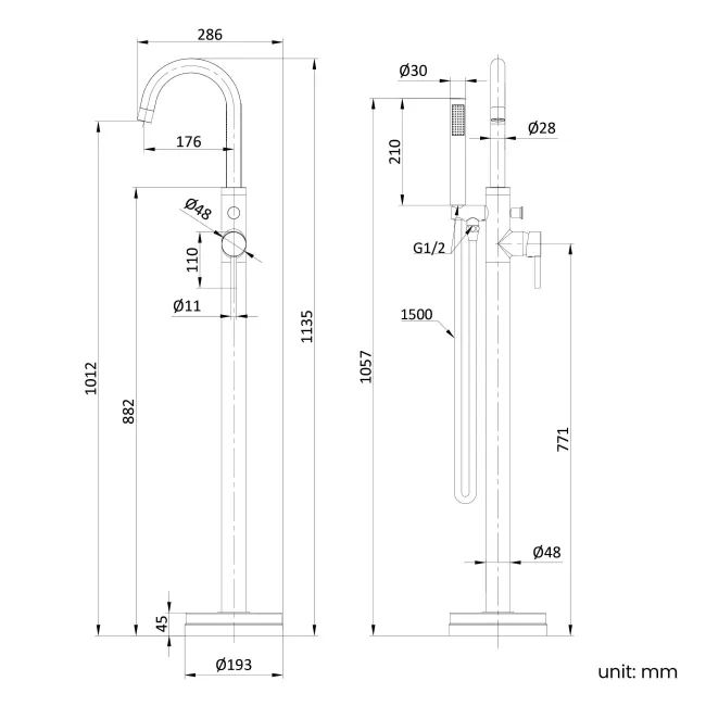 Selma Brushed Brass Freestanding Bath Shower Mixer Tap