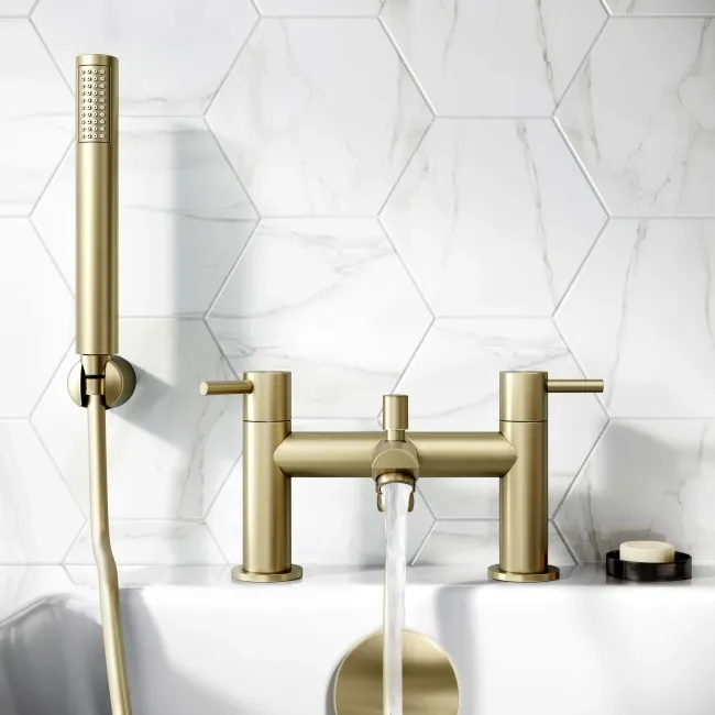 Wye Brushed Brass Bath Filler & Handheld Shower