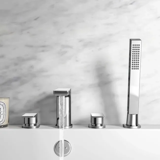 Ribble Chrome Deck Mounted 4TH Bath Shower Mixer Tap & Handheld Shower