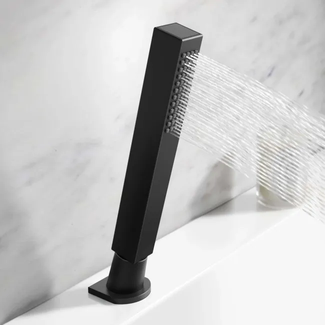 Ribble Matt Black Deck Mounted 4TH Bath Shower Mixer Tap & Handheld Shower