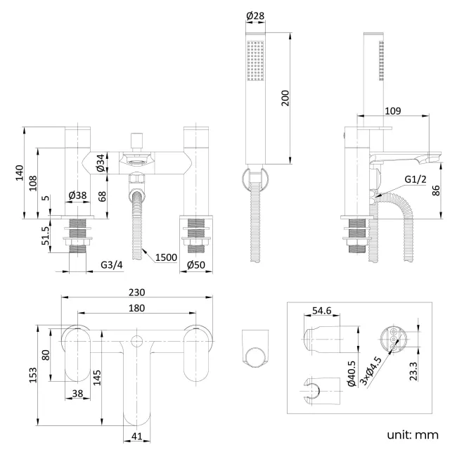 Avill Chrome Bath Filler & Handheld Shower