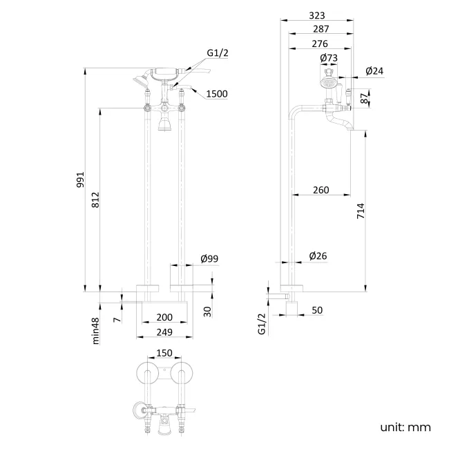 Beauly Brushed Brass Freestanding Bath Shower Mixer Tap