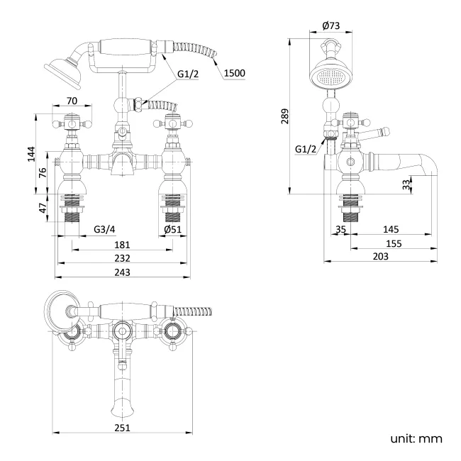 Tweed Traditional Chrome Bath Shower Mixer Tap