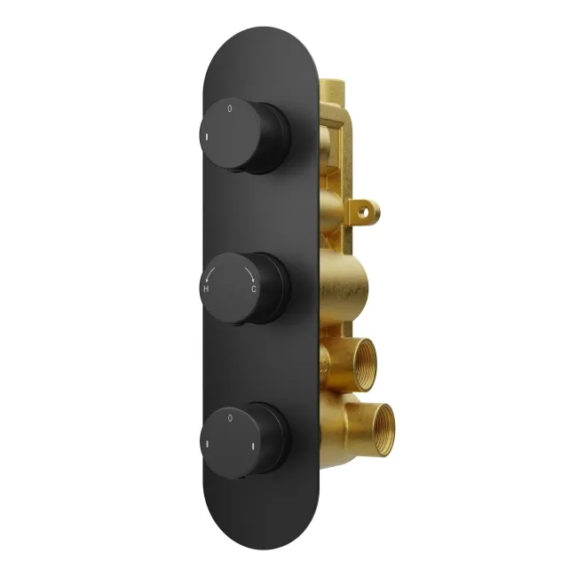 Ballina Premium Matt Black Round Thermostatic Shower Valve - 3 Outlets