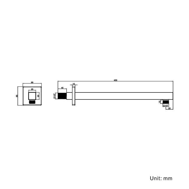 400mm Square Wall Mounted Shower Arm