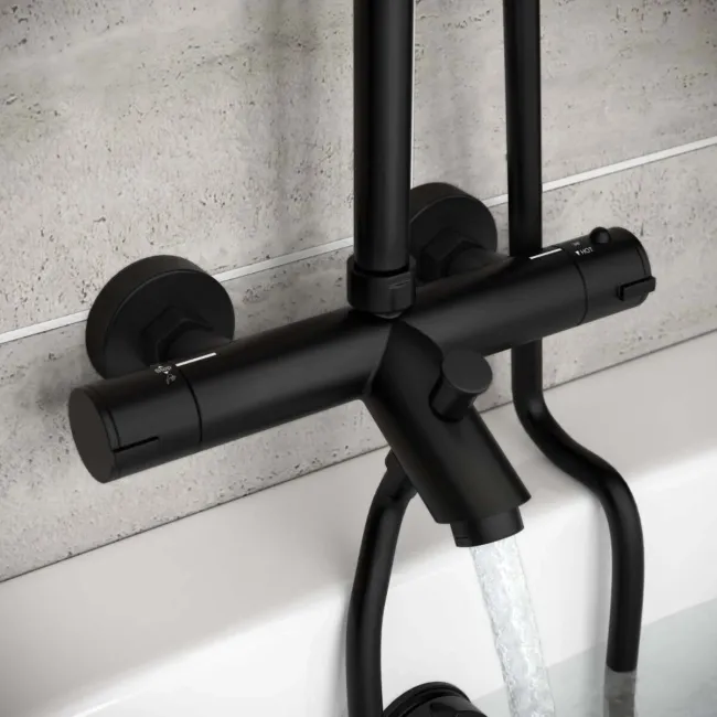 Ballina Round Matt Black Thermostatic Bath Filler Shower Set