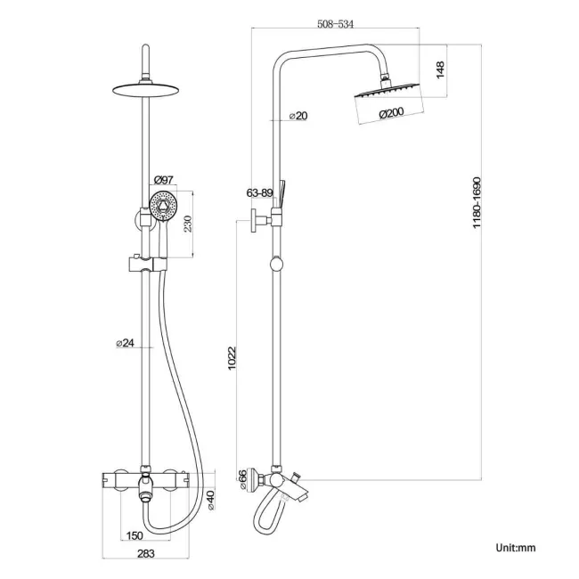 Ballina Round Matt Black Thermostatic Bath Filler Shower Set