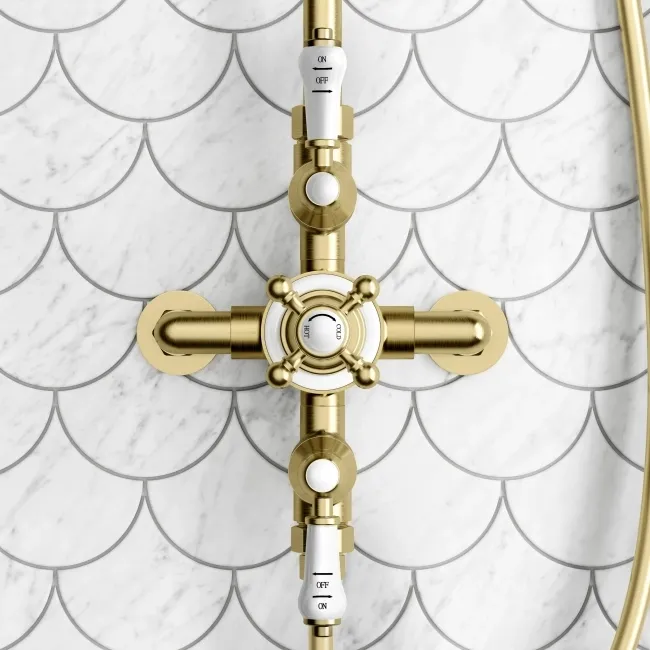 Shannon Brushed Brass Traditional Thermostatic Shower Set with Hand Shower