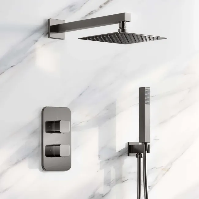 Galway Premium Gunmetal Grey Square Thermostatic Shower Set - 200mm Head & Hand Shower