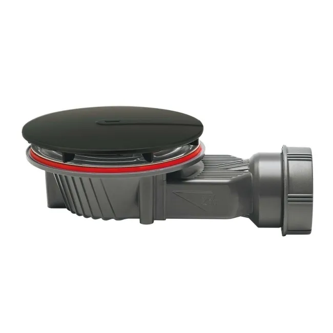 Wirquin Slim 90mm Shower Waste - Matt Black Dome