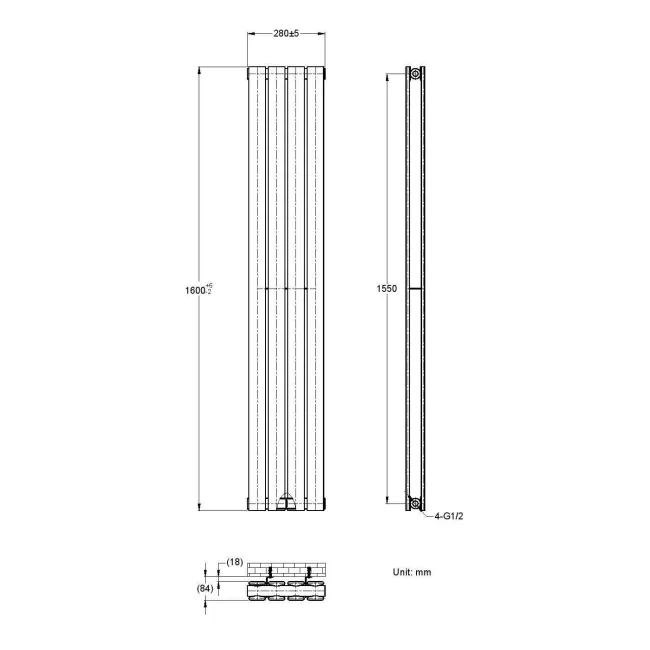 Faro Anthracite Double Flat Panel Vertical Radiator 1600x280mm