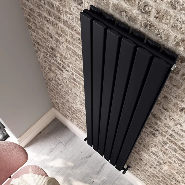 Faro Matt Black Double Flat Panel Vertical Radiator 1600x420mm