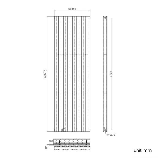 Faro White Double Flat Panel Vertical Radiator 1800x560mm