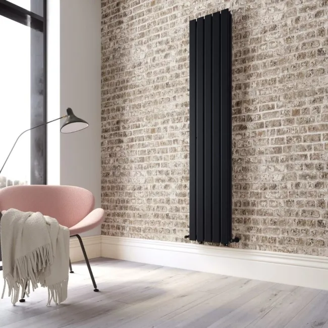 Faro Matt Black Double Flat Panel Vertical Radiator 1800x350mm