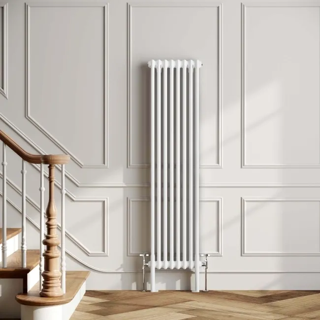 Athens White Double Column Vertical Traditional Radiator 1500x380mm
