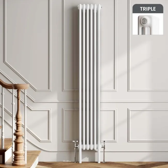Athens White Triple Column Vertical Traditional Radiator 1800x290mm
