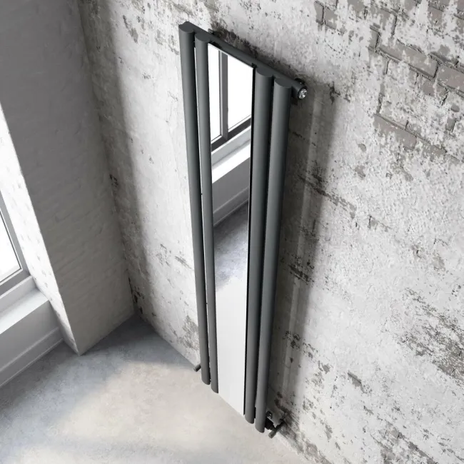 Marseille Anthracite Single Vertical Mirror Radiator 1800x380mm