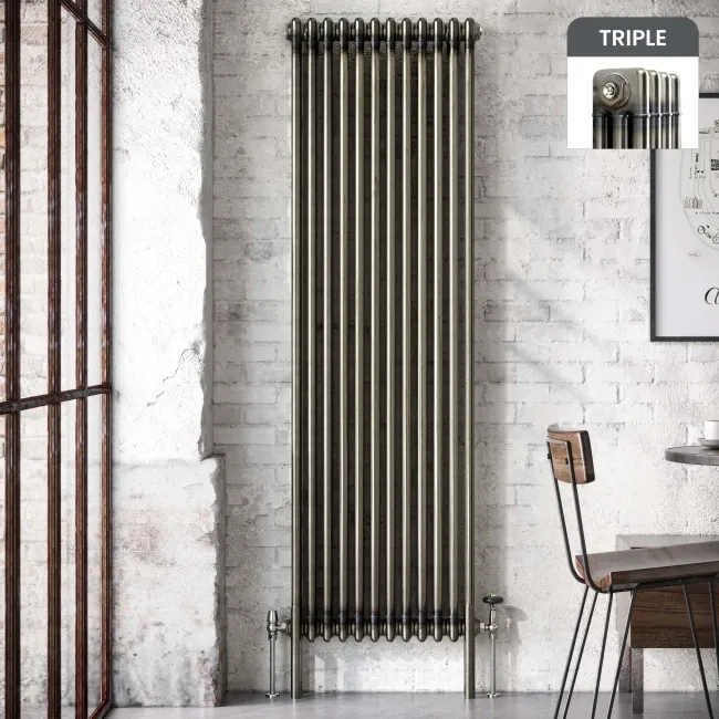 Athens Raw Metal Triple Column Vertical Traditional Radiator 1800x560mm