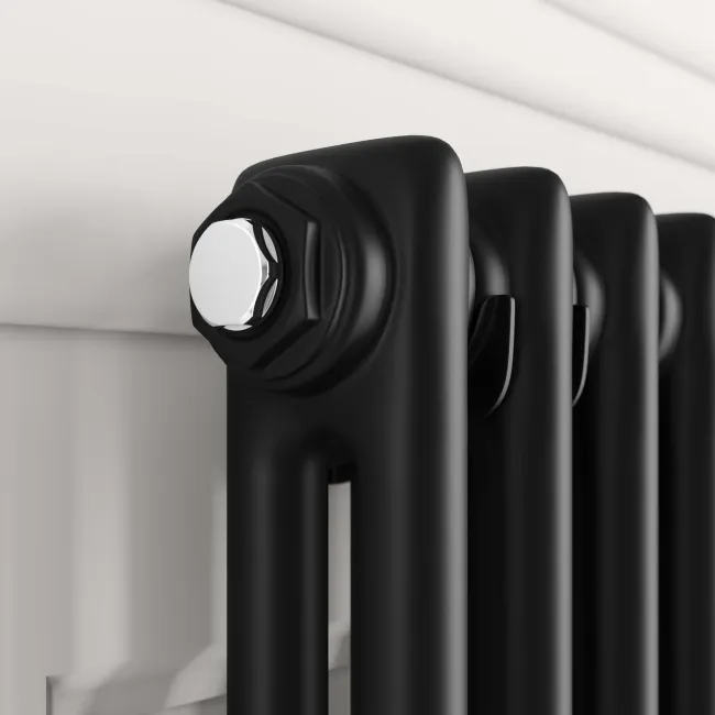 Athens Matt Black Double Column Vertical Traditional Radiator 1500x200mm