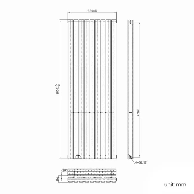 Faro White Double Flat Panel Vertical Radiator 1800x630mm